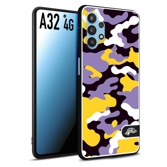 CUSTOMIZZA - Custodia cover nera morbida in tpu compatibile per Samsung A32 4G camouflage mimetico militare viola lilla giallo