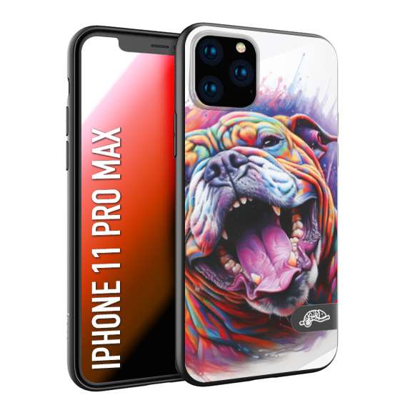 CUSTOMIZZA - Custodia cover nera morbida in tpu compatibile per iPhone 11 PRO MAX animali color bulldog cane dog colori vibranti disegnato schizzo