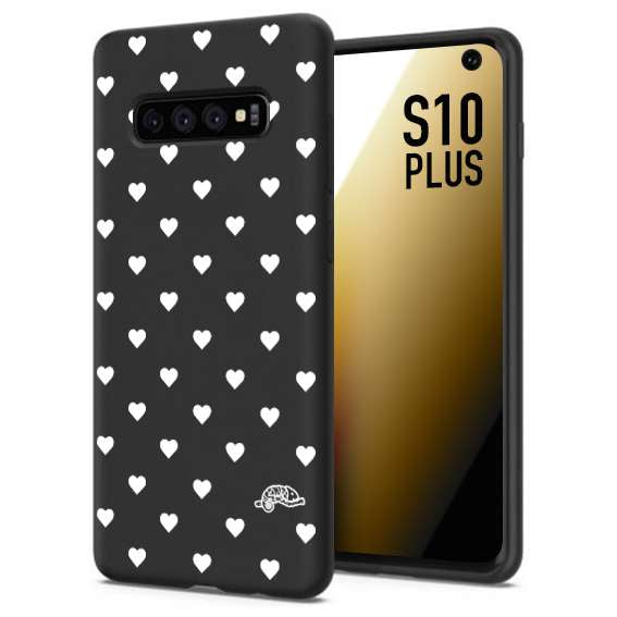 CUSTOMIZZA - Custodia cover nera morbida in tpu compatibile per Samsung S10 PLUS cuori pois bianchi donna pin up vintage