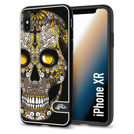 CUSTOMIZZA - Custodia cover nera morbida in tpu compatibile per iPhone Xr teschio messicano Mexican skull nero giallo