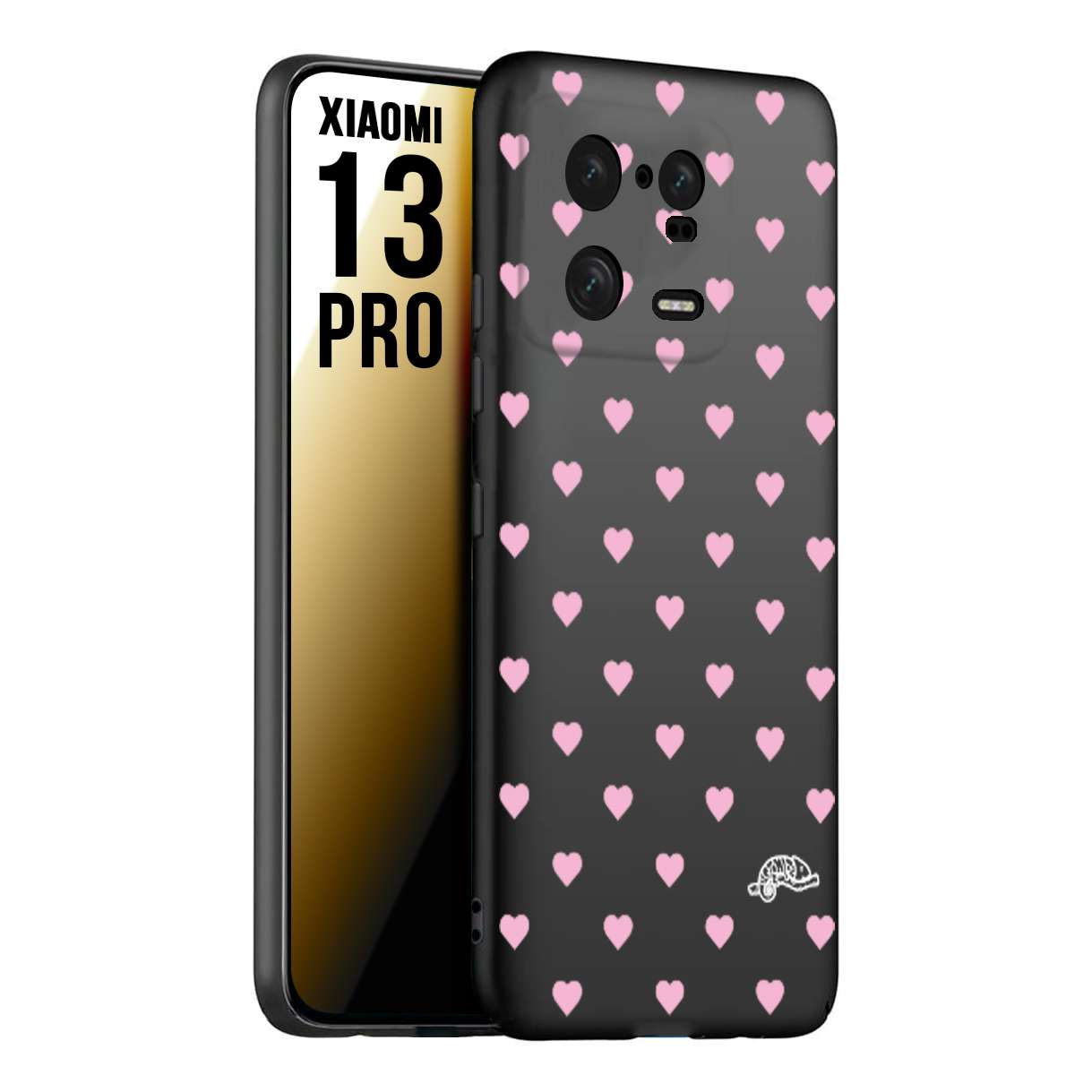 CUSTOMIZZA - Custodia cover nera morbida in tpu compatibile per Xiaomi 13 PRO cuori pois rosa su nero donna pin up vintage