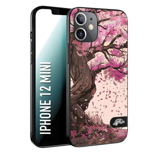 CUSTOMIZZA - Custodia cover nera morbida in tpu compatibile per iPhone 12 MINI giapponese colori morbidi fiori di ciliegio rosa disegnata