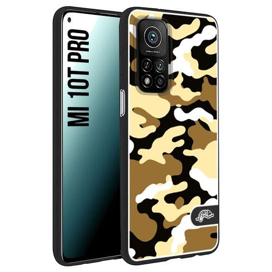 CUSTOMIZZA - Custodia cover nera morbida in tpu compatibile per Xiaomi Mi 10T PRO camouflage mimetico militare giallo desert brown