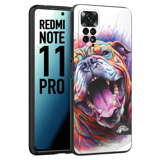 CUSTOMIZZA - Custodia cover nera morbida in tpu compatibile per Xiaomi Redmi Note 11 PRO animali color bulldog cane dog colori vibranti disegnato schizzo