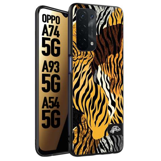 CUSTOMIZZA - Custodia cover nera morbida in tpu compatibile per Oppo A74 5G - A93 5G - A54 5G leopardato tigrato tiger colorata donna fashion estate