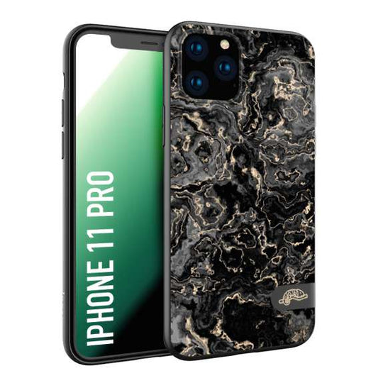 CUSTOMIZZA - Custodia cover nera morbida in tpu compatibile per iPhone 11 PRO effetto marmo marble nero black venature dorato pietra