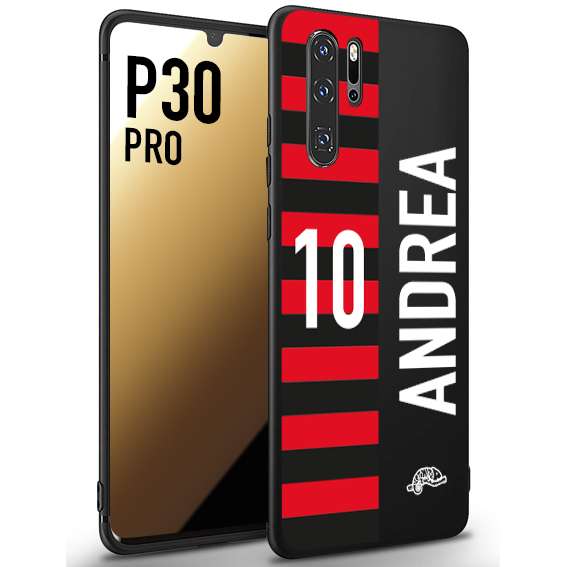 CUSTOMIZZA - Custodia cover nera morbida in tpu compatibile per Huawei P30 PRO personalizzata calcio football nome e numero calciatori rossonera