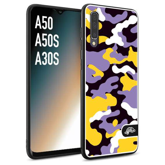 CUSTOMIZZA - Custodia cover nera morbida in tpu compatibile per Samsung A50 - A50S - A30S camouflage mimetico militare viola lilla giallo