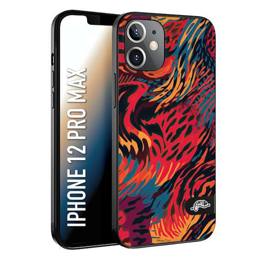 CUSTOMIZZA - Custodia cover nera morbida in tpu compatibile per iPhone 12 PRO MAX leopardato maculato tigrato colorata fiamme rossa blu arancione