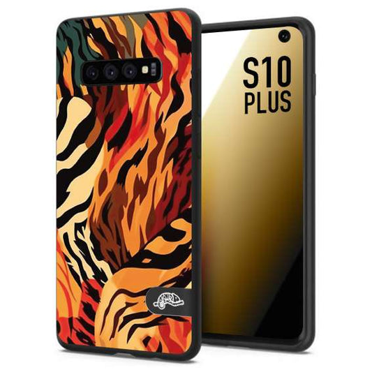 CUSTOMIZZA - Custodia cover nera morbida in tpu compatibile per Samsung S10 PLUS leopardato maculato tigrato tiger colorata gialla rossa arancio