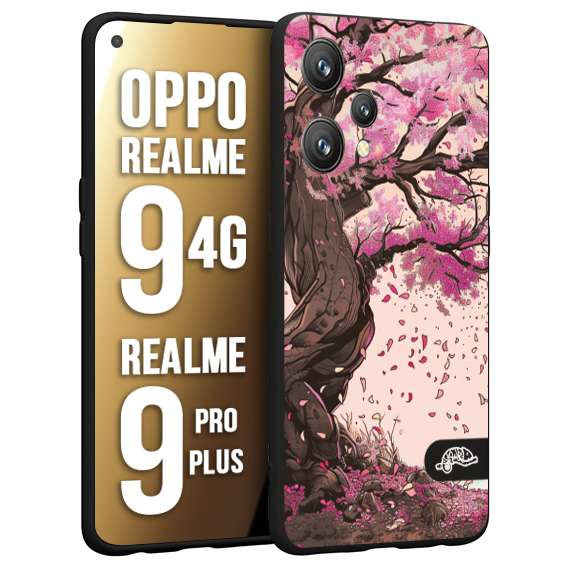 CUSTOMIZZA - Custodia cover nera morbida in tpu compatibile per Oppo Realme 9 4G - 9 PRO PLUS giapponese colori morbidi fiori di ciliegio rosa disegnata