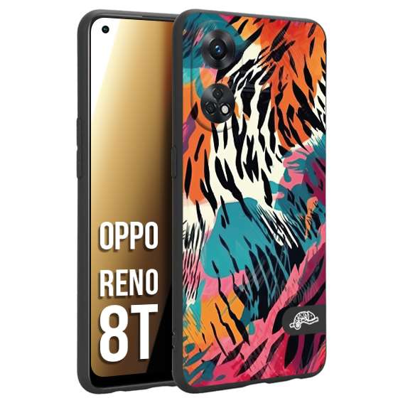 CUSTOMIZZA - Custodia cover nera morbida in tpu compatibile per Oppo Reno 8T leopardato maculato tigrato tiger colorata summer color