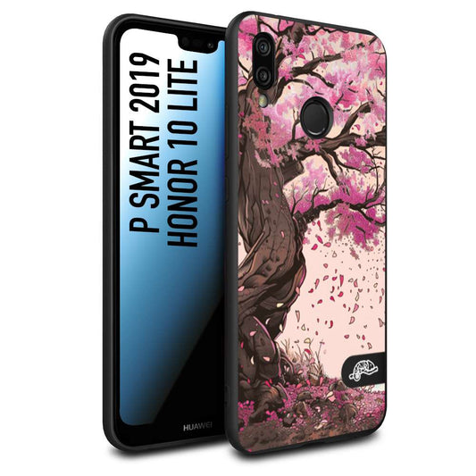 CUSTOMIZZA - Custodia cover nera morbida in tpu compatibile per Huawei P Smart 2019 giapponese colori morbidi fiori di ciliegio rosa disegnata