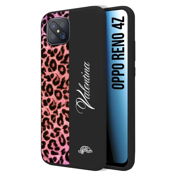 CUSTOMIZZA - Custodia cover nera morbida in tpu compatibile per Oppo Reno 4Z leopardato rosa fucsia personalizzata nome iniziali