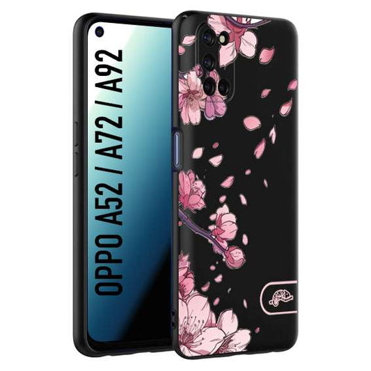 CUSTOMIZZA - Custodia cover nera morbida in tpu compatibile per Oppo A52 - A72 - A92 giapponese fiori di ciliegio in fiore a rilievo disegnata tattoo