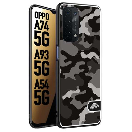 CUSTOMIZZA - Custodia cover nera morbida in tpu compatibile per Oppo A74 5G - A93 5G - A54 5G camouflage mimetico militare nero black grigio