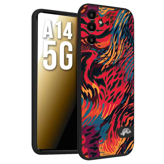 CUSTOMIZZA - Custodia cover nera morbida in tpu compatibile per Samsung A14 5G leopardato maculato tigrato colorata fiamme rossa blu arancione