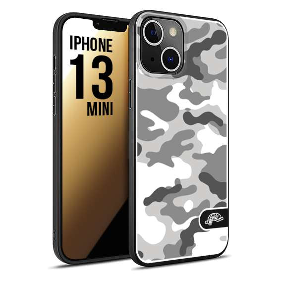 CUSTOMIZZA - Custodia cover nera morbida in tpu compatibile per iPhone 13 MINI camouflage mimetico militare bianco white