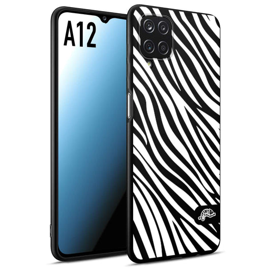 CUSTOMIZZA - Custodia cover nera morbida in tpu compatibile per Samsung A12 zebrata maculata a rilievo soft touch donna bianca