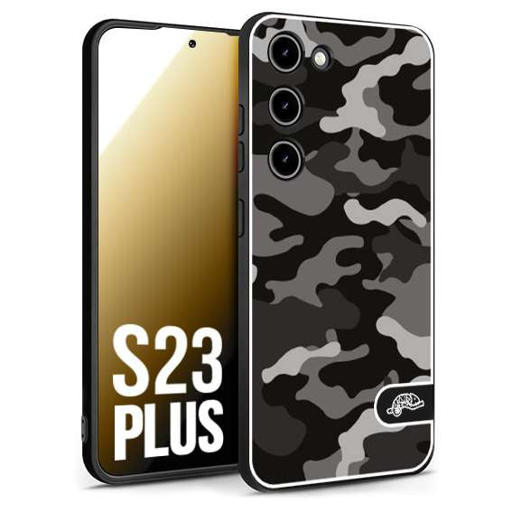 CUSTOMIZZA - Custodia cover nera morbida in tpu compatibile per Samsung S23 PLUS camouflage mimetico militare nero black grigio