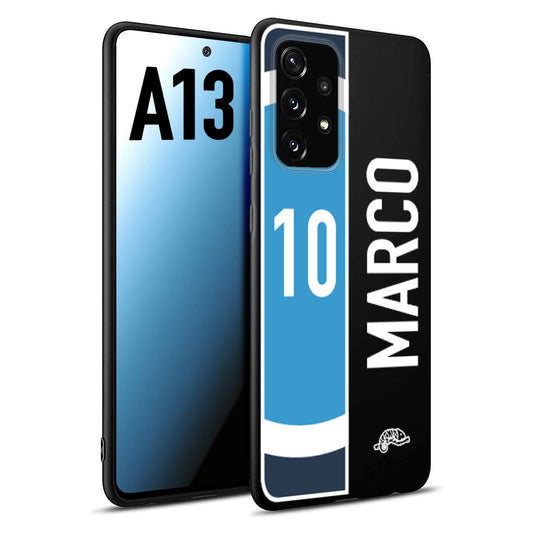 CUSTOMIZZA - Custodia cover nera morbida in tpu compatibile per Samsung A13 personalizzata calcio football nome e numero calciatori biancoazzurri bianco celesti