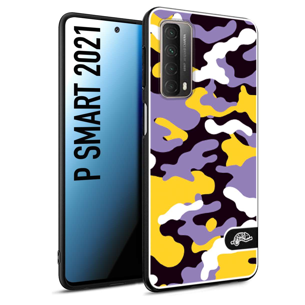 CUSTOMIZZA - Custodia cover nera morbida in tpu compatibile per Huawei P Smart 2021 camouflage mimetico militare viola lilla giallo