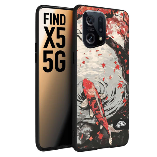 CUSTOMIZZA - Custodia cover nera morbida in tpu compatibile per Oppo Find X5 giapponese lago carpa koi rossa con foglie d'acero rosso disegnata tattoo