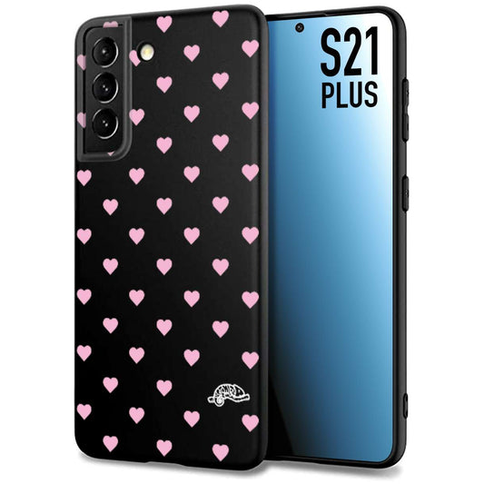 CUSTOMIZZA - Custodia cover nera morbida in tpu compatibile per Samsung S21 PLUS cuori pois rosa su nero donna pin up vintage