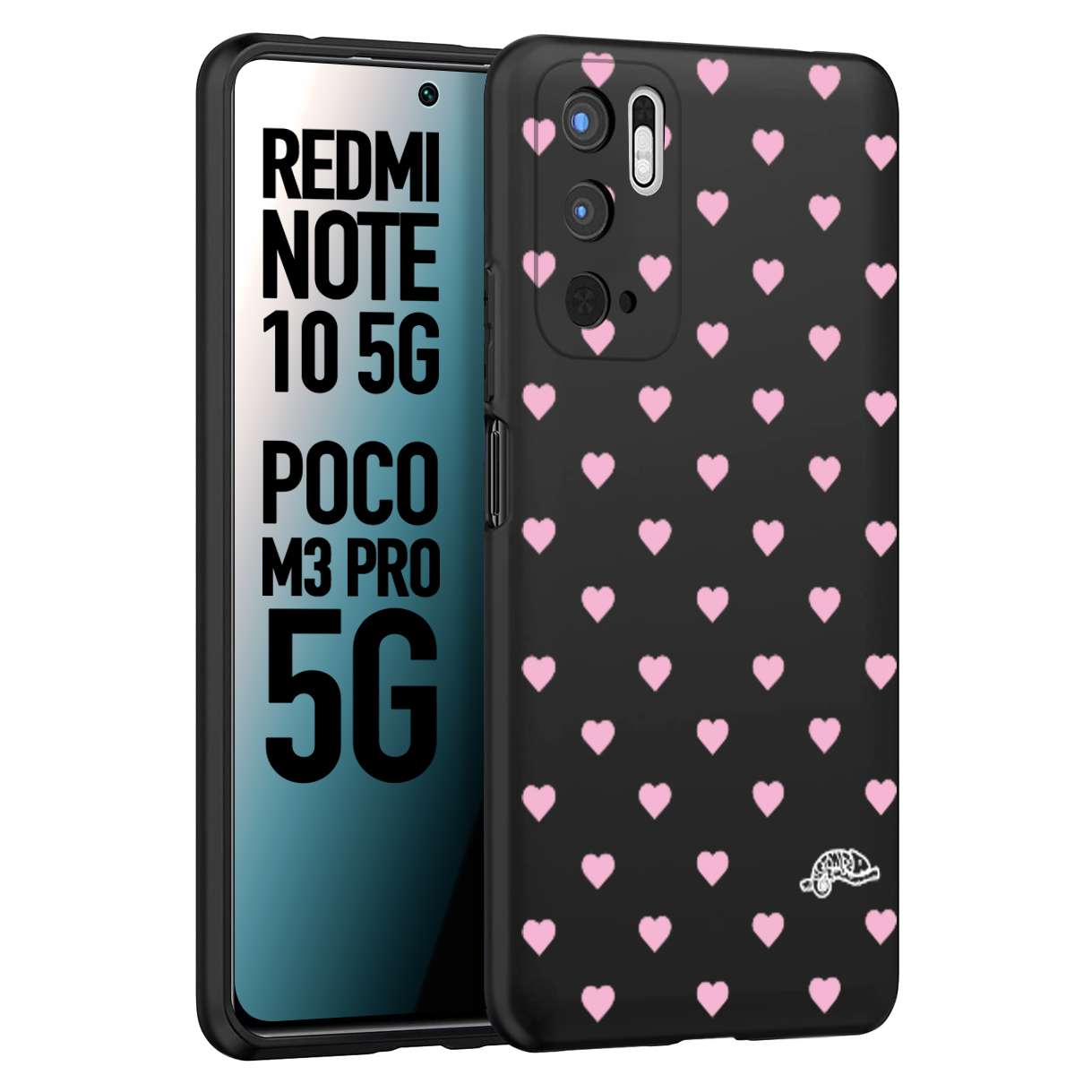 CUSTOMIZZA - Custodia cover nera morbida in tpu compatibile per Xiaomi Redmi Note 10 5G - Poco M3 Pro 5G cuori pois rosa su nero donna pin up vintage