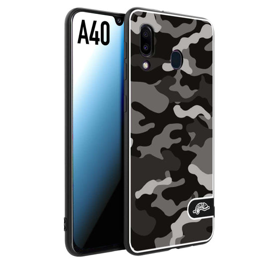 CUSTOMIZZA - Custodia cover nera morbida in tpu compatibile per Samsung A40 camouflage mimetico militare nero black grigio