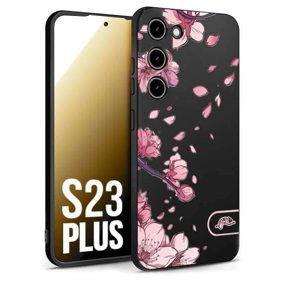 CUSTOMIZZA - Custodia cover nera morbida in tpu compatibile per Samsung S23 PLUS giapponese fiori di ciliegio in fiore a rilievo disegnata tattoo