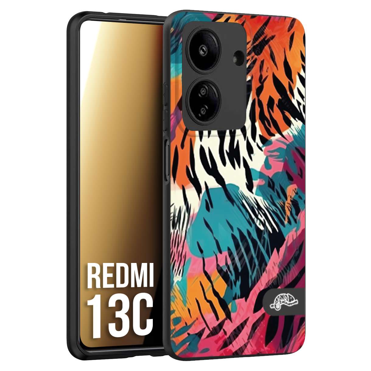 CUSTOMIZZA - Custodia cover nera morbida in tpu compatibile per Xiaomi Redmi 13C leopardato maculato tigrato tiger colorata summer color