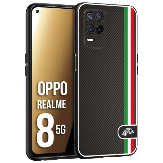 CUSTOMIZZA - Custodia cover nera morbida in tpu compatibile per Oppo Realme 8 5G effetto fibra di carbonio bandiera Italia made in Italy