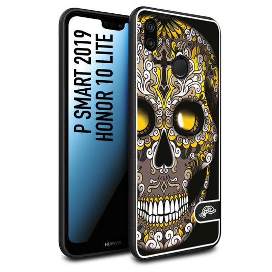 CUSTOMIZZA - Custodia cover nera morbida in tpu compatibile per Huawei P Smart 2019 teschio messicano Mexican skull nero giallo