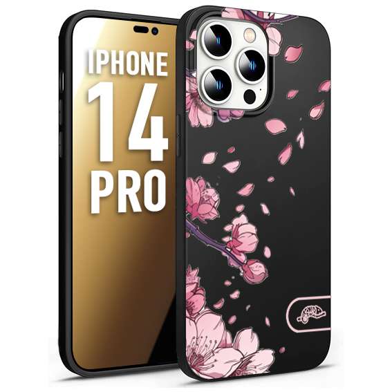 CUSTOMIZZA - Custodia cover nera morbida in tpu compatibile per iPhone 14 PRO giapponese fiori di ciliegio in fiore a rilievo disegnata tattoo