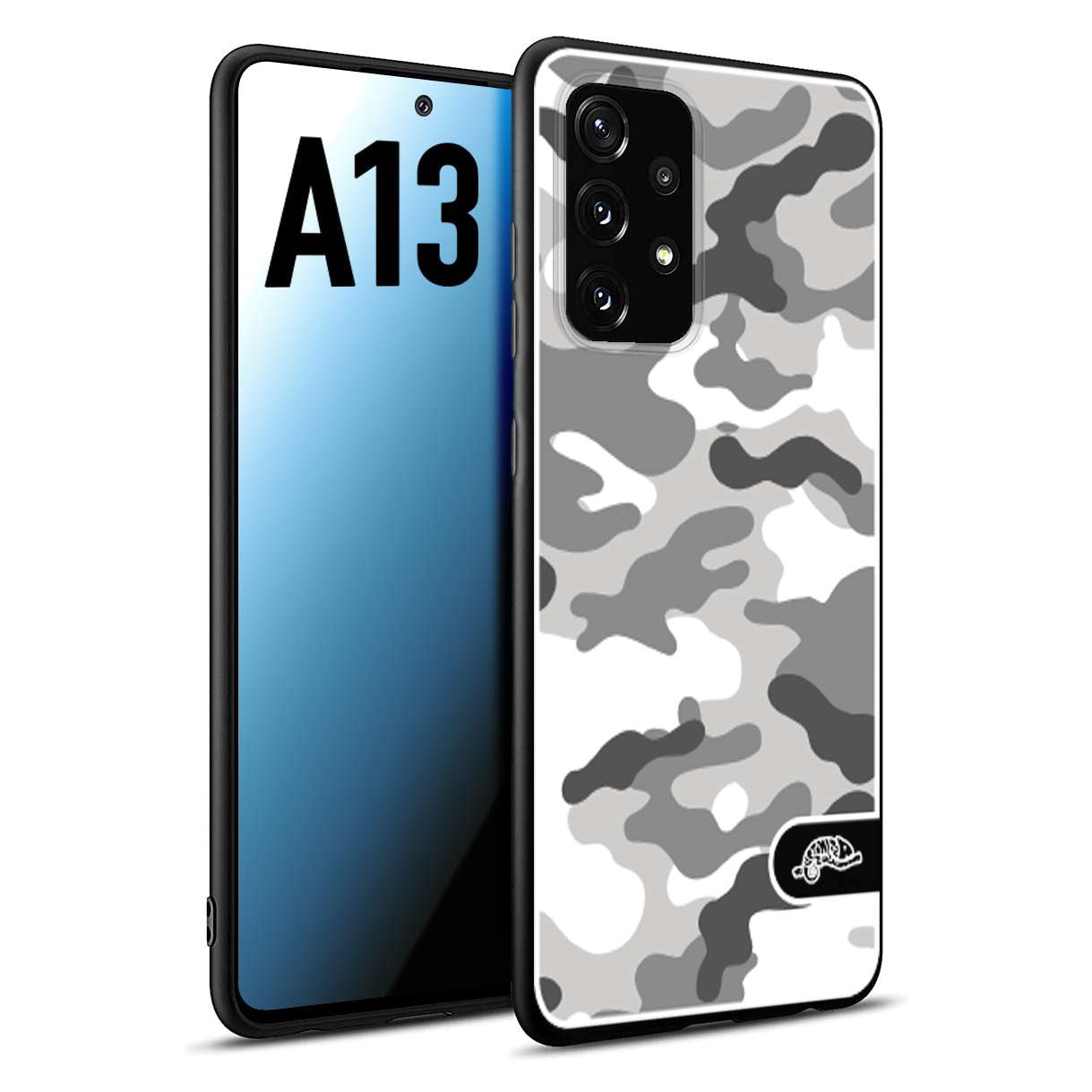 CUSTOMIZZA - Custodia cover nera morbida in tpu compatibile per Samsung A13 camouflage mimetico militare bianco white