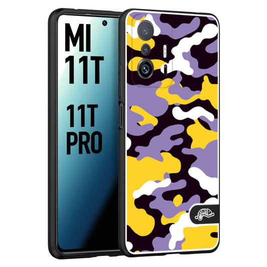 CUSTOMIZZA - Custodia cover nera morbida in tpu compatibile per Xiaomi Mi 11T - Mi 11T PRO camouflage mimetico militare viola lilla giallo