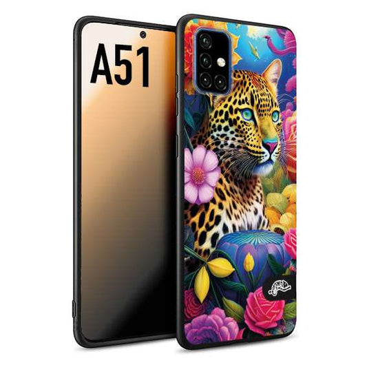 CUSTOMIZZA - Custodia cover nera morbida in tpu compatibile per Samsung A51 fiori astratti donna flower fantasia leopardo ghepardo animali colorati