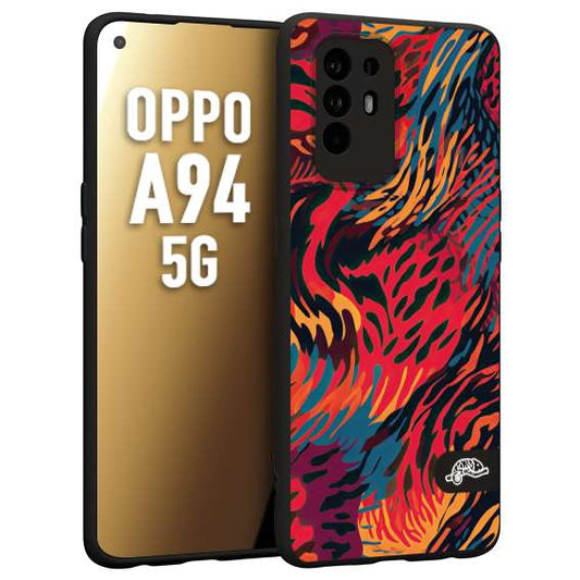 CUSTOMIZZA - Custodia cover nera morbida in tpu compatibile per Oppo A94 5G leopardato maculato tigrato colorata fiamme rossa blu arancione