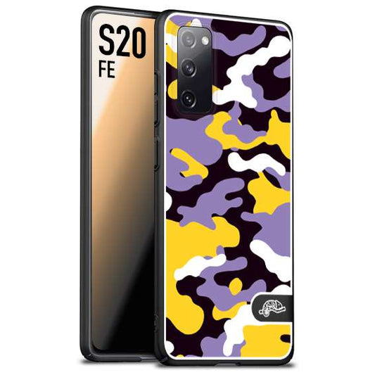 CUSTOMIZZA - Custodia cover nera morbida in tpu compatibile per Samsung S20 FE camouflage mimetico militare viola lilla giallo