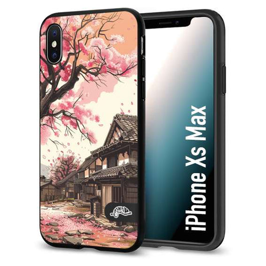 CUSTOMIZZA - Custodia cover nera morbida in tpu compatibile per iPhone Xs Max casa giapponese rosa ciliegio in fiore disegnata tattoo