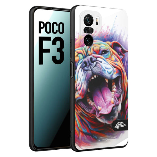 CUSTOMIZZA - Custodia cover nera morbida in tpu compatibile per Xiaomi Poco F3 animali color bulldog cane dog colori vibranti disegnato schizzo