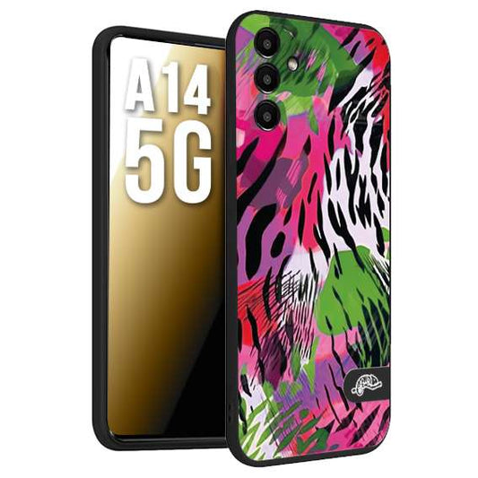 CUSTOMIZZA - Custodia cover nera morbida in tpu compatibile per Samsung A14 5G leopardato tigrato tiger colorata summer color verde fucsia