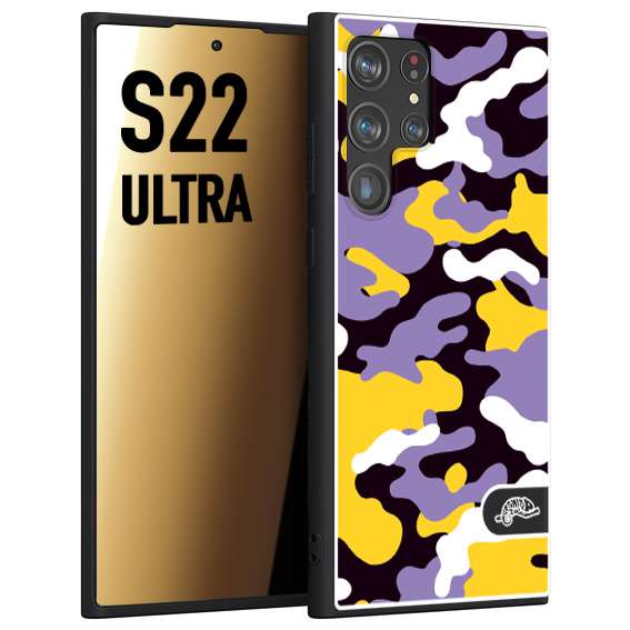 CUSTOMIZZA - Custodia cover nera morbida in tpu compatibile per Samsung S22 ULTRA camouflage mimetico militare viola lilla giallo