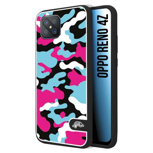 CUSTOMIZZA - Custodia cover nera morbida in tpu compatibile per Oppo Reno 4Z camouflage mimetico militare fucsia celeste