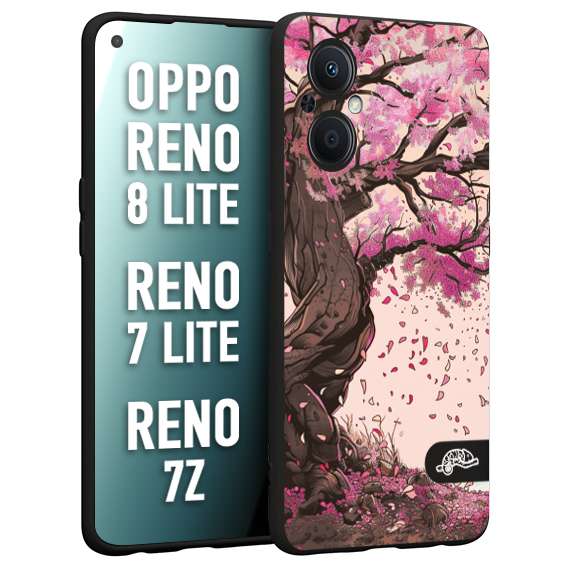 CUSTOMIZZA - Custodia cover nera morbida in tpu compatibile per Oppo Reno 7 Lite - 8 Lite - 7Z giapponese colori morbidi fiori di ciliegio rosa disegnata