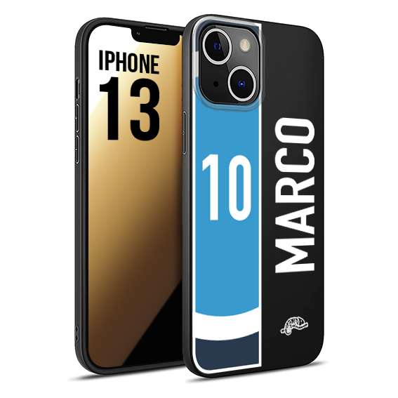 CUSTOMIZZA - Custodia cover nera morbida in tpu compatibile per iPhone 13 personalizzata calcio football nome e numero calciatori biancoazzurri bianco celesti