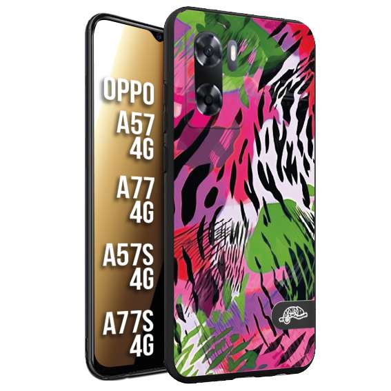 CUSTOMIZZA - Custodia cover nera morbida in tpu compatibile per Oppo A57 - A77 - A57S - A77S (4G) leopardato tigrato tiger colorata summer color verde fucsia