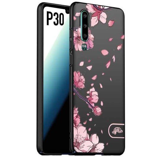 CUSTOMIZZA - Custodia cover nera morbida in tpu compatibile per Huawei P30 giapponese fiori di ciliegio in fiore a rilievo disegnata tattoo