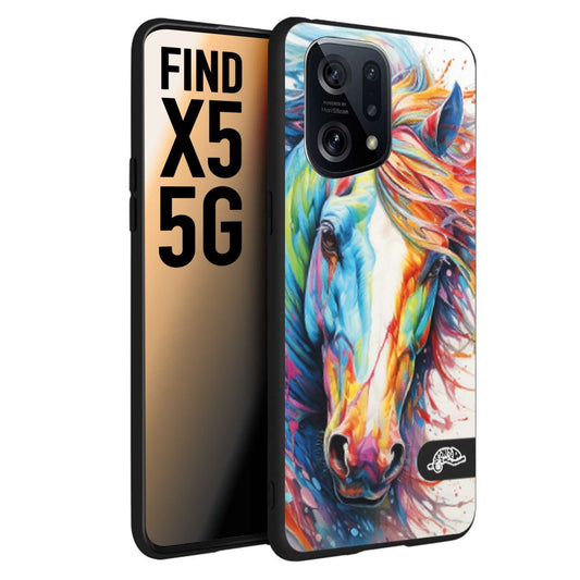 CUSTOMIZZA - Custodia cover nera morbida in tpu compatibile per Oppo Find X5 animali color cavallo horse viso colori vibranti disegnato schizzo